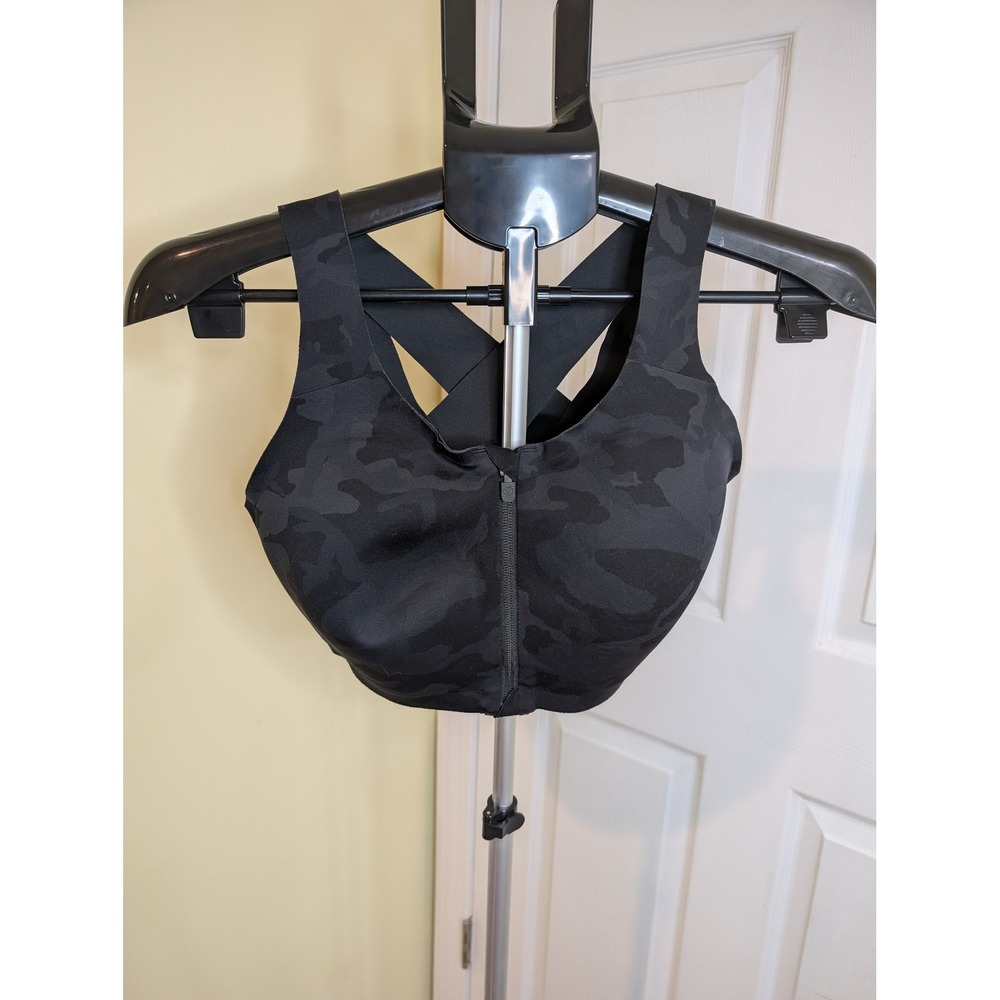 Lululemon Enlite Bra Zip Front Black Camo High Support - Size 34E